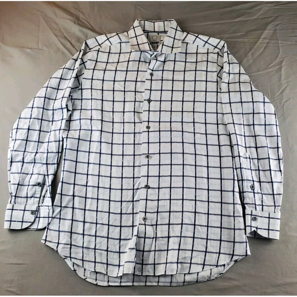 CMMP Commonwealth Proper Shirt Men Medium M White Plaid Button Up Long Sleeve